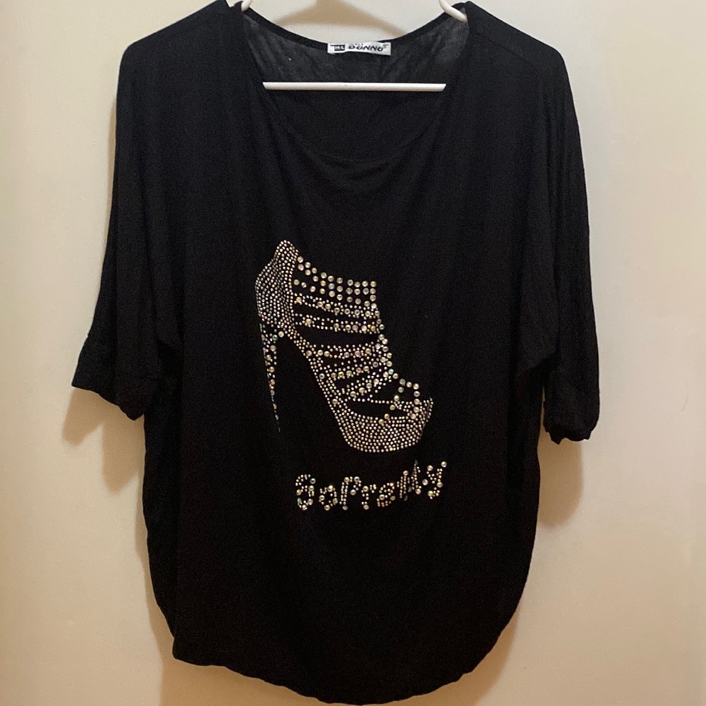 Rhinestone high heel baggy shirt XL